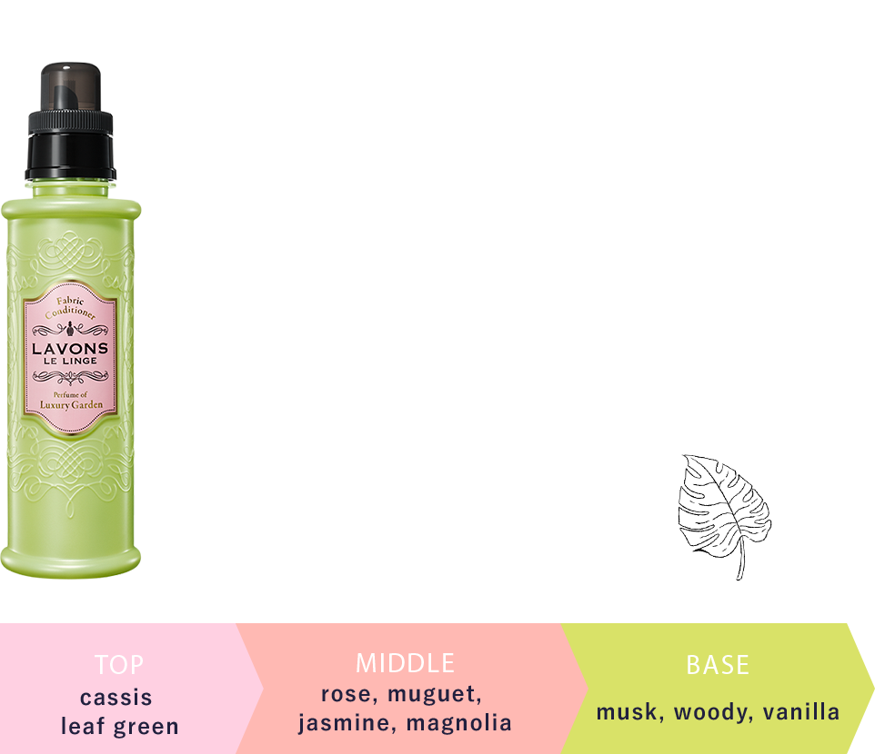 LUXURY GARDEN cassis leaf green rose・muguet jasmine・magnolia musk・woody・vanilla